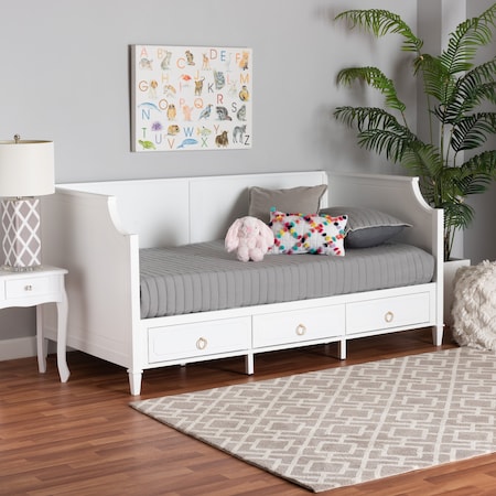 Baxton Studio Lowri Classic and Traditional White Finished Wood Twin Size 3Drawer Daybed 222-12598-ZORO